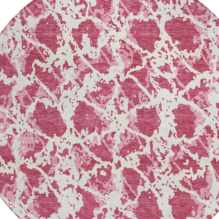 8' Blush And Ivory Round Abstract Washable Indoor Outdoor Area Rug