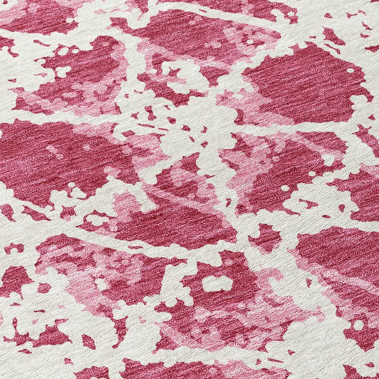 8' Blush And Ivory Round Abstract Washable Indoor Outdoor Area Rug