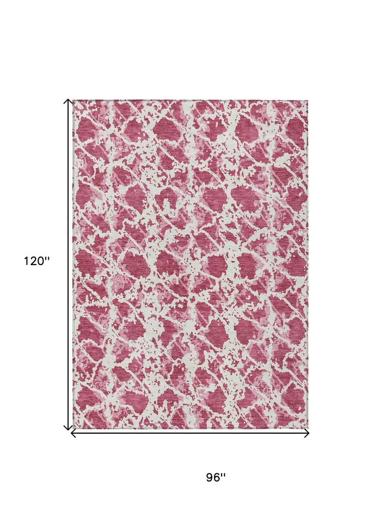 8' X 10' Blush And Ivory Abstract Washable Indoor Outdoor Area Rug
