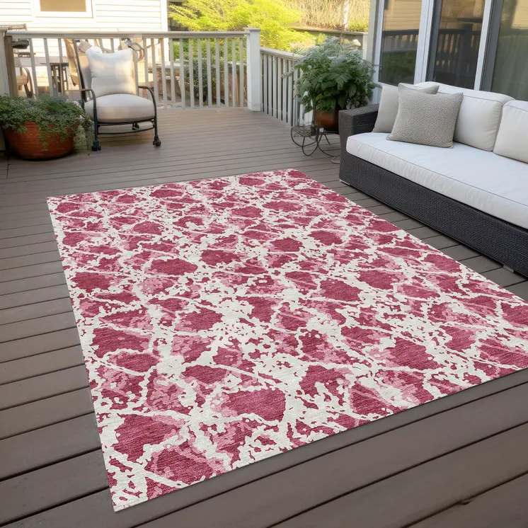 8' X 10' Blush And Ivory Abstract Washable Indoor Outdoor Area Rug