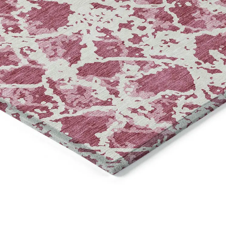 8' X 10' Blush And Ivory Abstract Washable Indoor Outdoor Area Rug