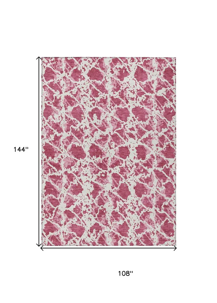 9' X 12' Blush And Ivory Abstract Washable Indoor Outdoor Area Rug