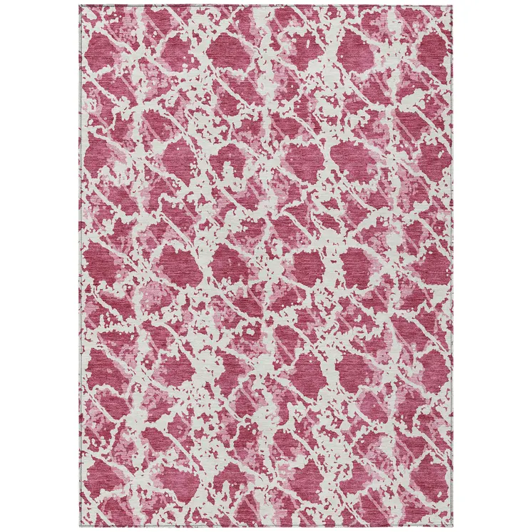 10' X 14' Blush And Ivory Abstract Washable Indoor Outdoor Area Rug