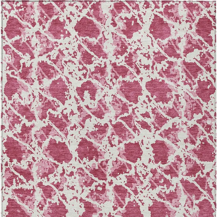 10' X 14' Blush And Ivory Abstract Washable Indoor Outdoor Area Rug