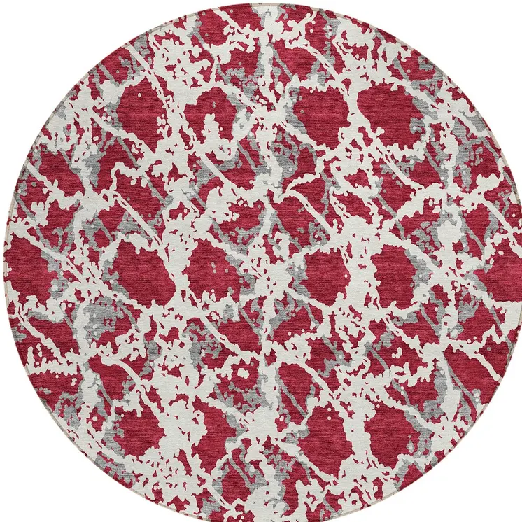 8' Burgundy And Ivory Round Abstract Washable Indoor Outdoor Area Rug
