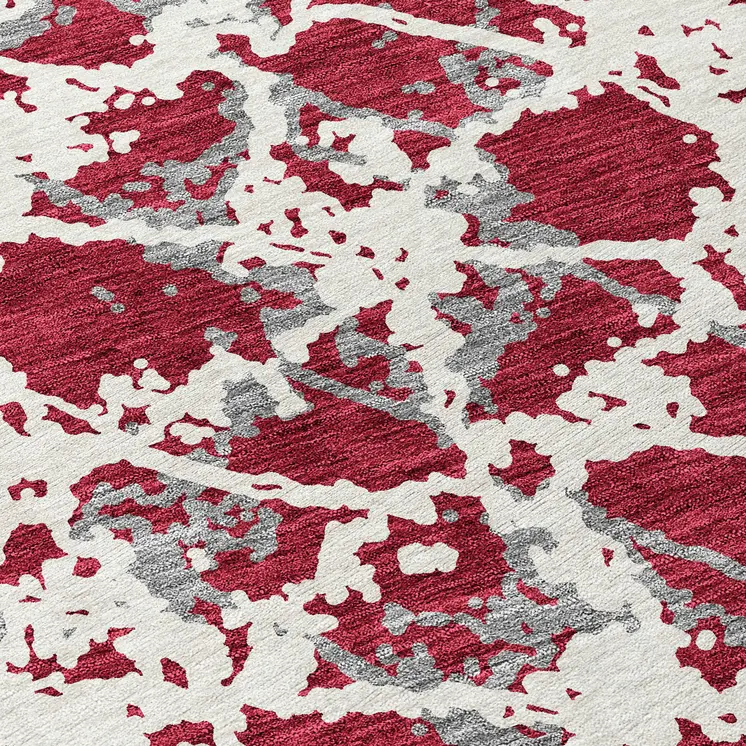 8' Burgundy And Ivory Round Abstract Washable Indoor Outdoor Area Rug