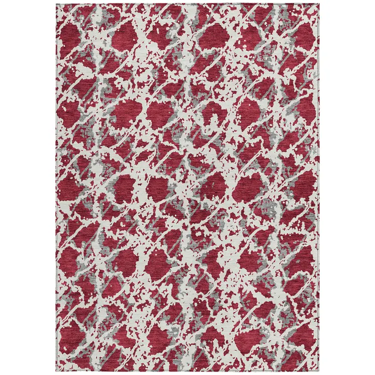 10' X 14' Burgundy And Ivory Abstract Washable Indoor Outdoor Area Rug