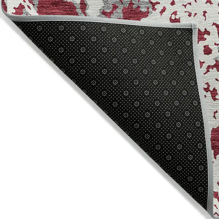 10' X 14' Burgundy And Ivory Abstract Washable Indoor Outdoor Area Rug