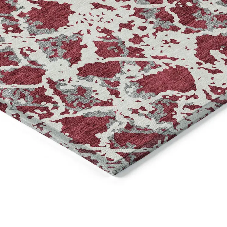 10' X 14' Burgundy And Ivory Abstract Washable Indoor Outdoor Area Rug