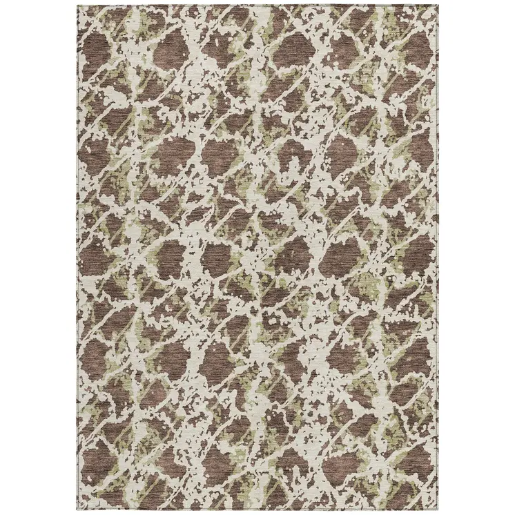 5' X 8' Brown And Ivory Abstract Washable Indoor Outdoor Area Rug
