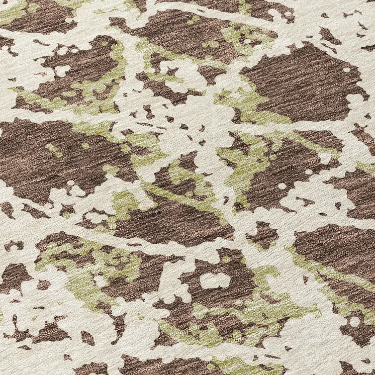 8' Brown And Ivory Round Abstract Washable Indoor Outdoor Area Rug