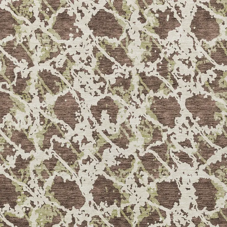 8' X 10' Brown And Ivory Abstract Washable Indoor Outdoor Area Rug