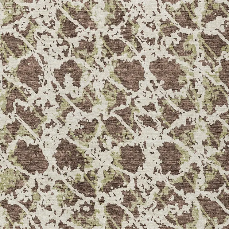 9' X 12' Brown And Ivory Abstract Washable Indoor Outdoor Area Rug