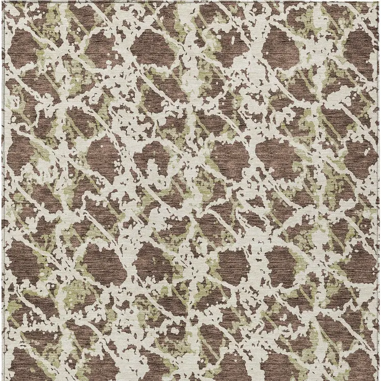 10' X 14' Brown And Ivory Abstract Washable Indoor Outdoor Area Rug