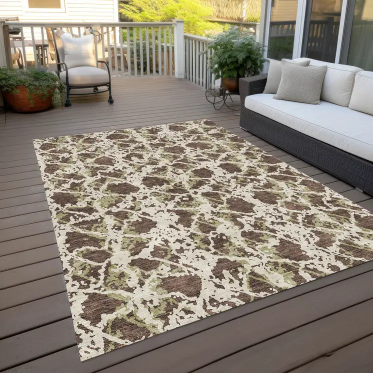 10' X 14' Brown And Ivory Abstract Washable Indoor Outdoor Area Rug