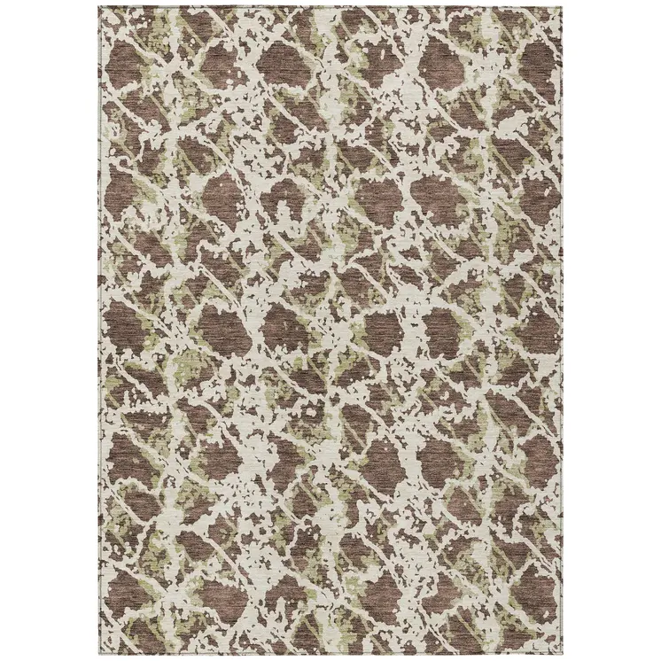 10' X 14' Brown And Ivory Abstract Washable Indoor Outdoor Area Rug