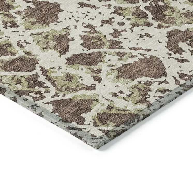 10' X 14' Brown And Ivory Abstract Washable Indoor Outdoor Area Rug