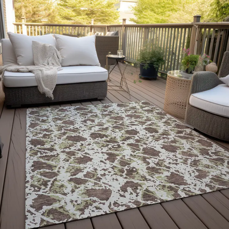 10' X 14' Brown And Ivory Abstract Washable Indoor Outdoor Area Rug