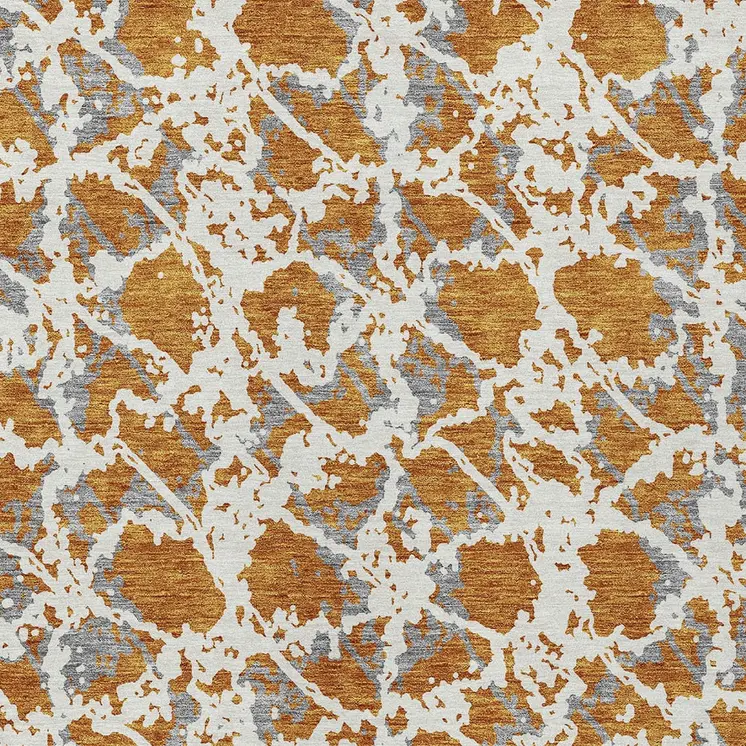 3' X 5' Copper And Ivory Abstract Washable Indoor Outdoor Area Rug