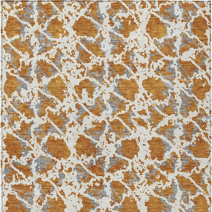 5' X 8' Copper And Ivory Abstract Washable Indoor Outdoor Area Rug