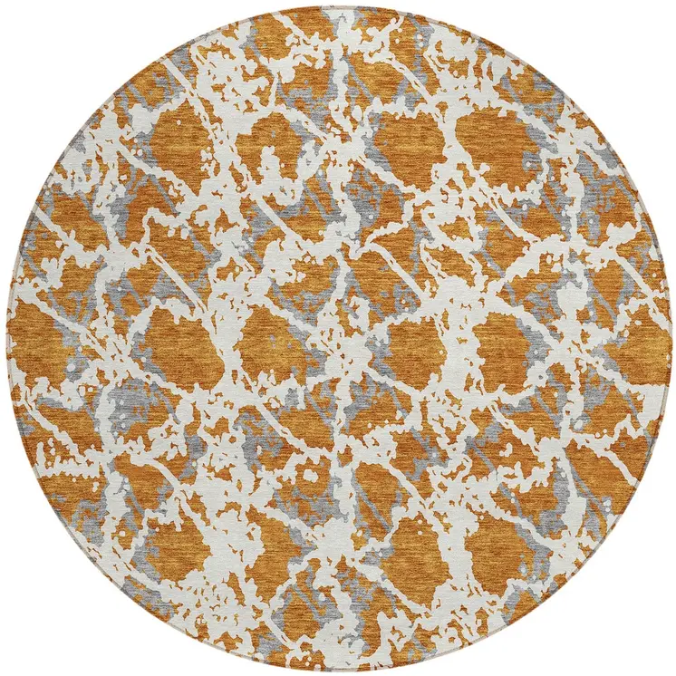 8' Copper And Ivory Round Abstract Washable Indoor Outdoor Area Rug