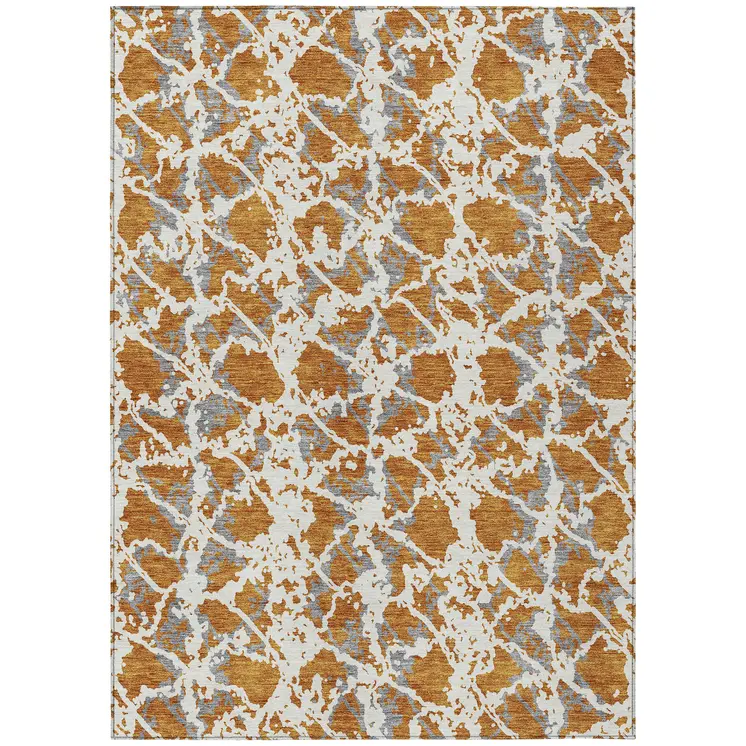 8' X 10' Copper And Ivory Abstract Washable Indoor Outdoor Area Rug