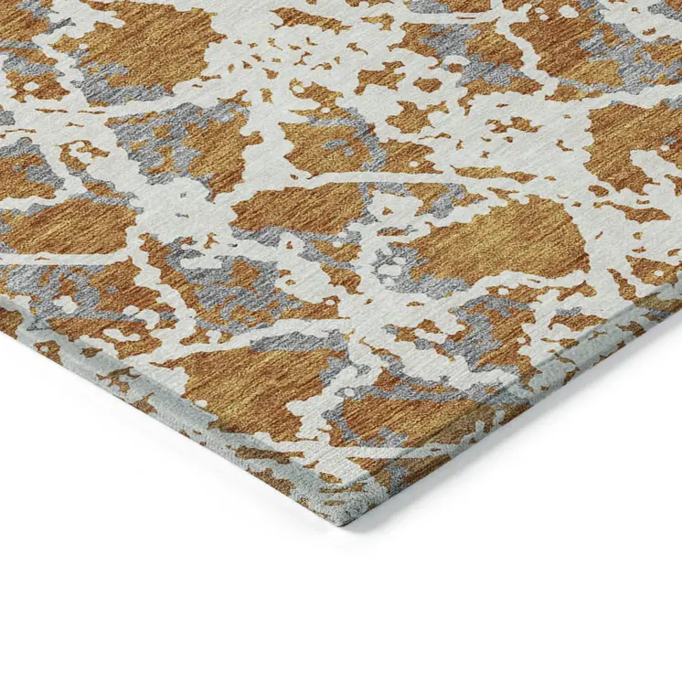 8' X 10' Copper And Ivory Abstract Washable Indoor Outdoor Area Rug