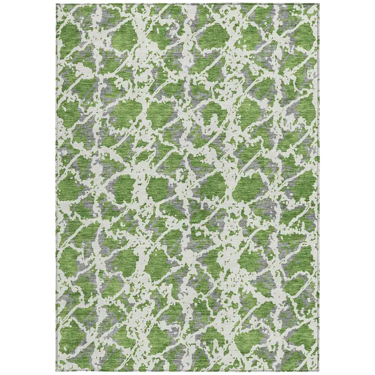 3' X 5' Green And Ivory Abstract Washable Indoor Outdoor Area Rug