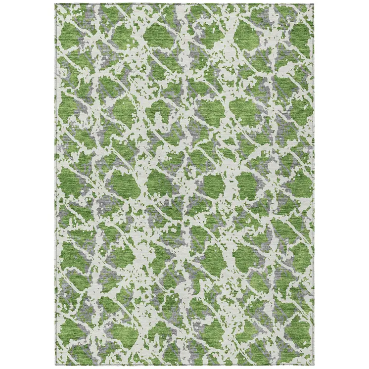 5' X 8' Green And Ivory Abstract Washable Indoor Outdoor Area Rug