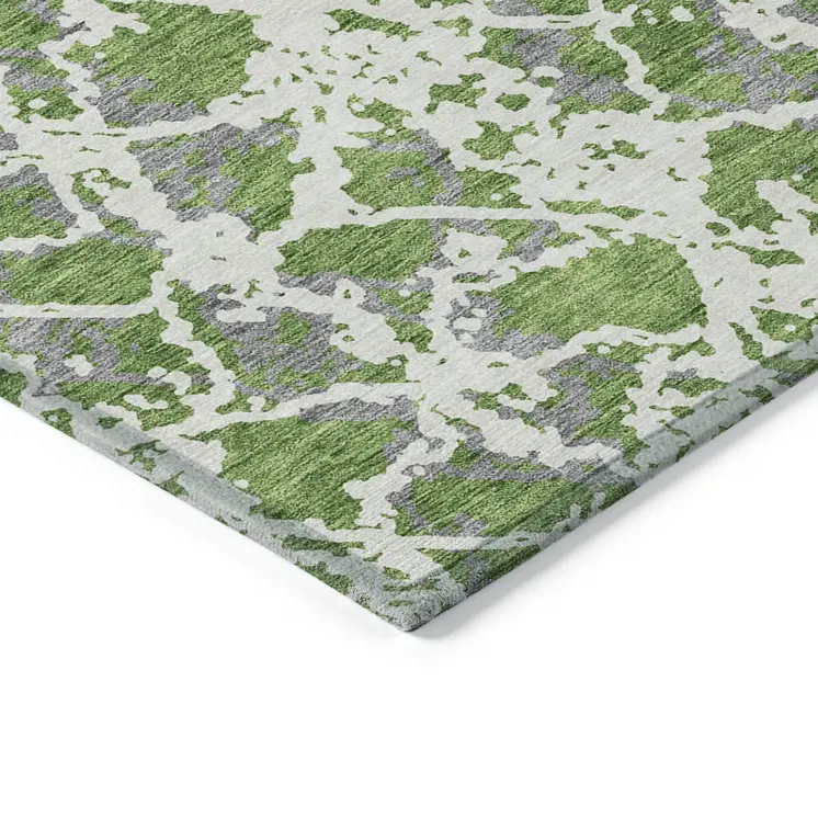 5' X 8' Green And Ivory Abstract Washable Indoor Outdoor Area Rug