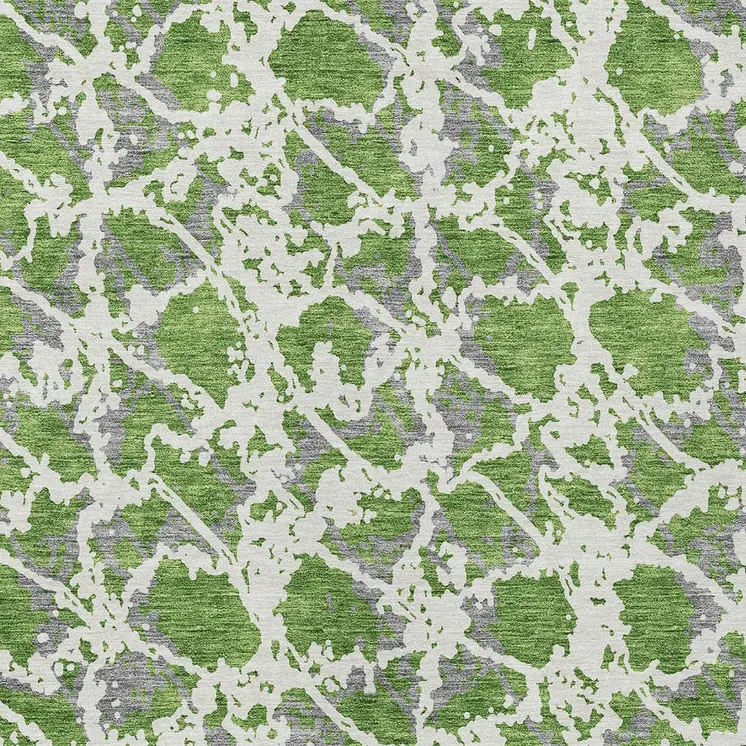 5' X 8' Green And Ivory Abstract Washable Indoor Outdoor Area Rug