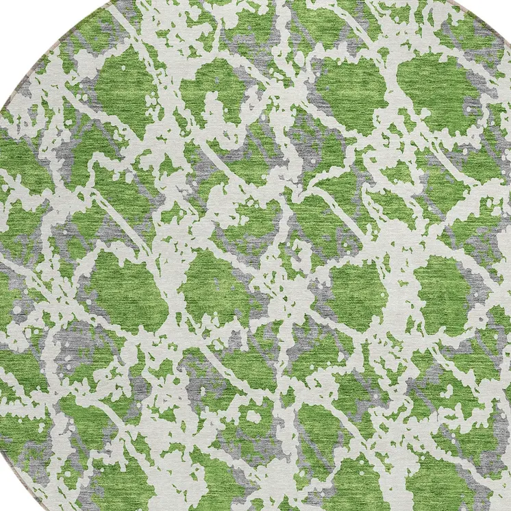 8' Green And Ivory Round Abstract Washable Indoor Outdoor Area Rug