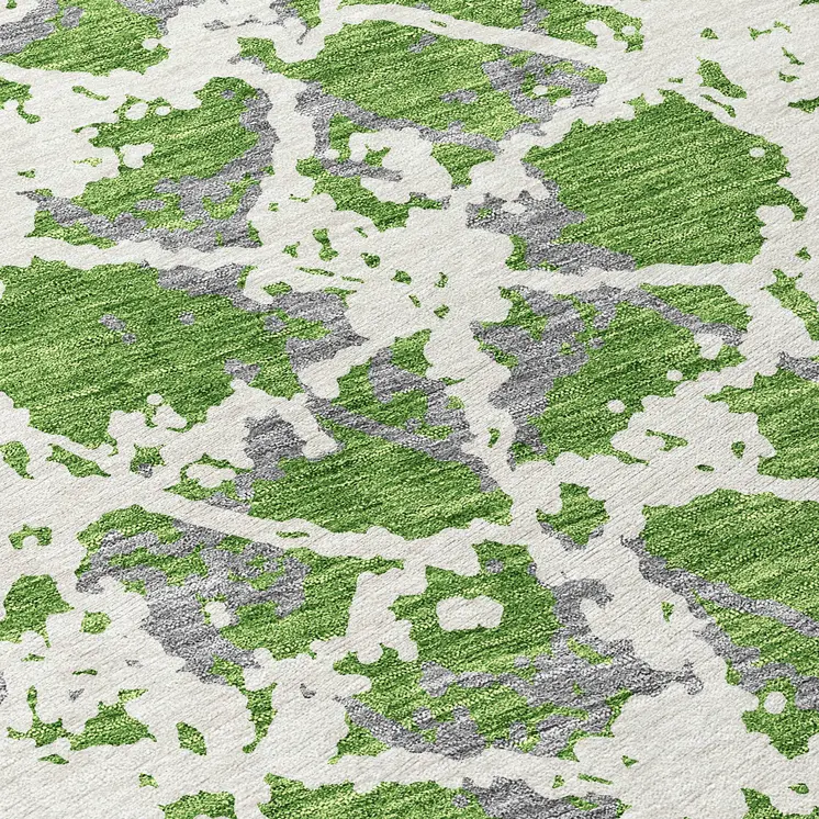 8' Green And Ivory Round Abstract Washable Indoor Outdoor Area Rug