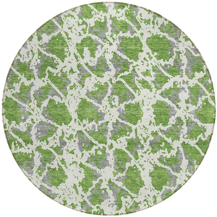 8' Green And Ivory Round Abstract Washable Indoor Outdoor Area Rug