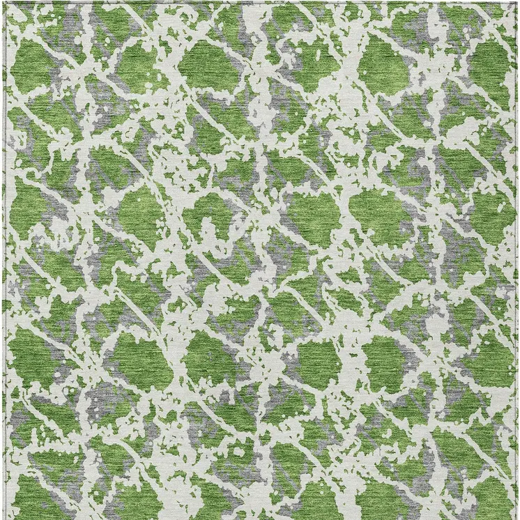 8' X 10' Green And Ivory Abstract Washable Indoor Outdoor Area Rug