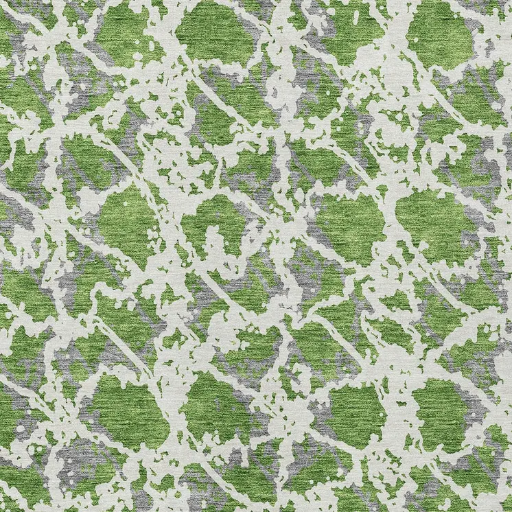 8' X 10' Green And Ivory Abstract Washable Indoor Outdoor Area Rug