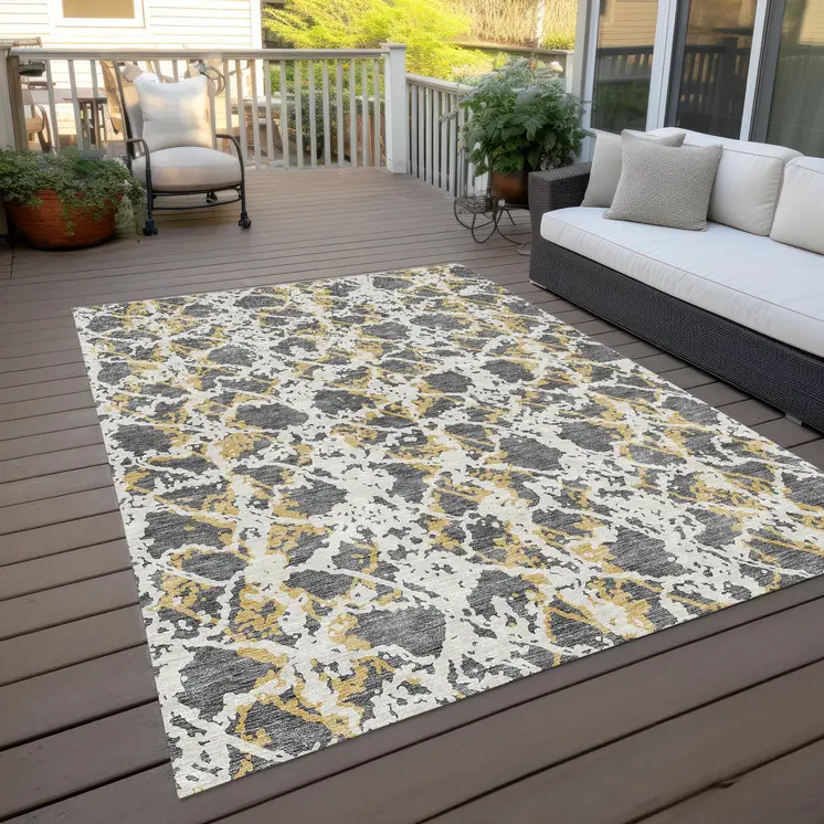3' X 5' Gray And Ivory Abstract Washable Indoor Outdoor Area Rug
