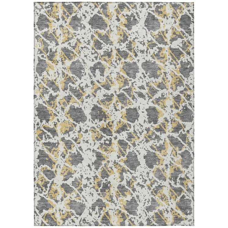 3' X 5' Gray And Ivory Abstract Washable Indoor Outdoor Area Rug
