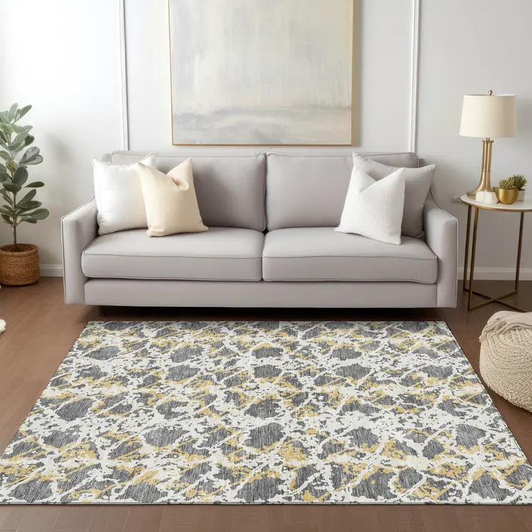3' X 5' Gray And Ivory Abstract Washable Indoor Outdoor Area Rug