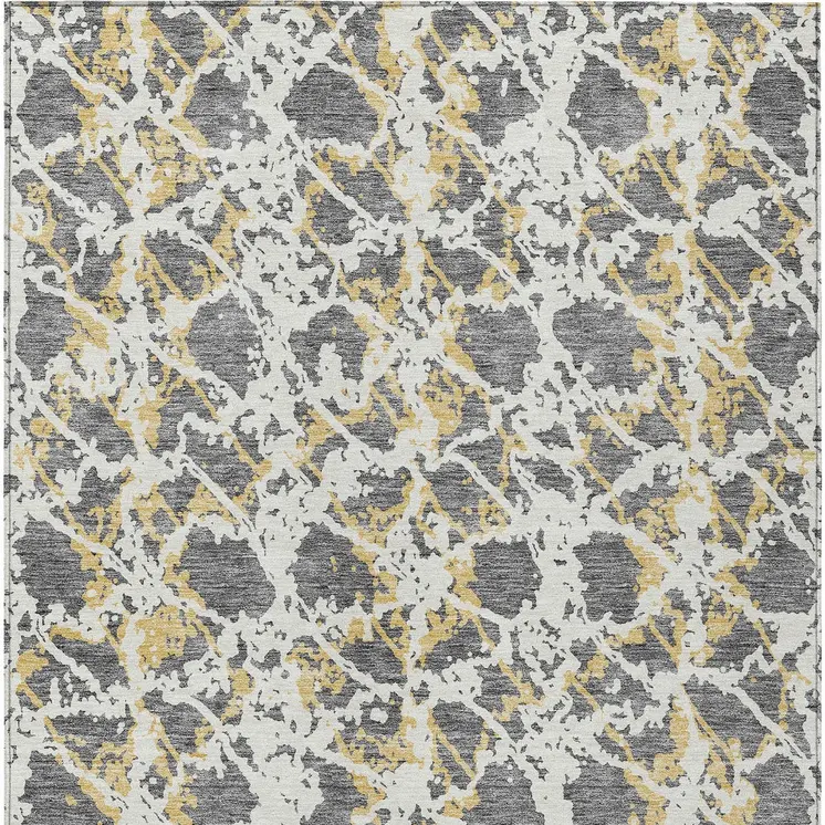 5' X 8' Gray And Ivory Abstract Washable Indoor Outdoor Area Rug