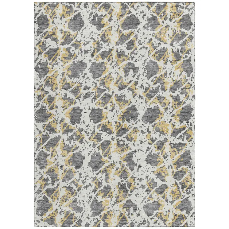 10' X 14' Gray And Ivory Abstract Washable Indoor Outdoor Area Rug