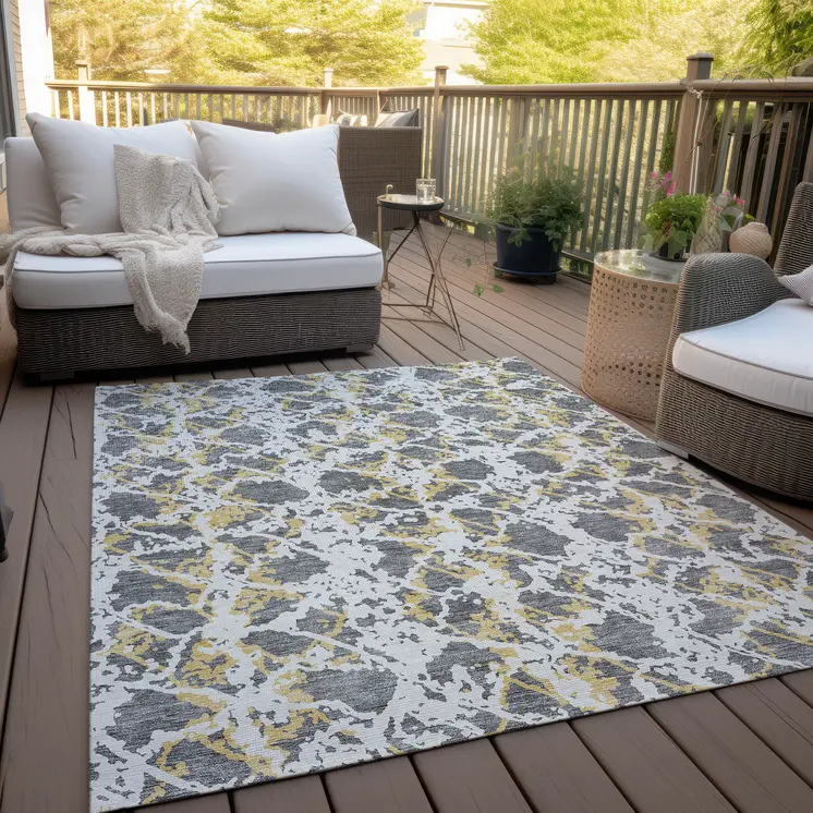 10' X 14' Gray And Ivory Abstract Washable Indoor Outdoor Area Rug