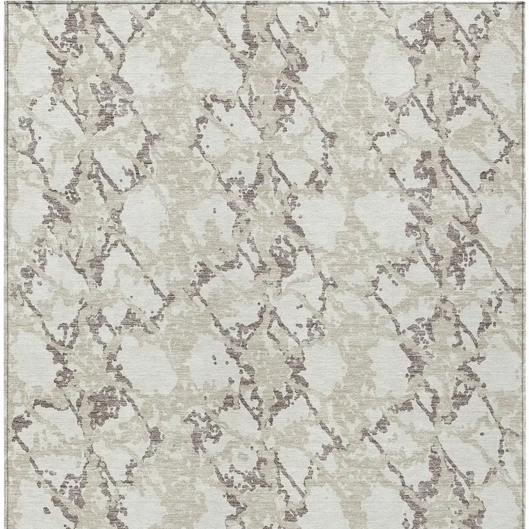 9' X 12' Ivory And Taupe Abstract Washable Indoor Outdoor Area Rug
