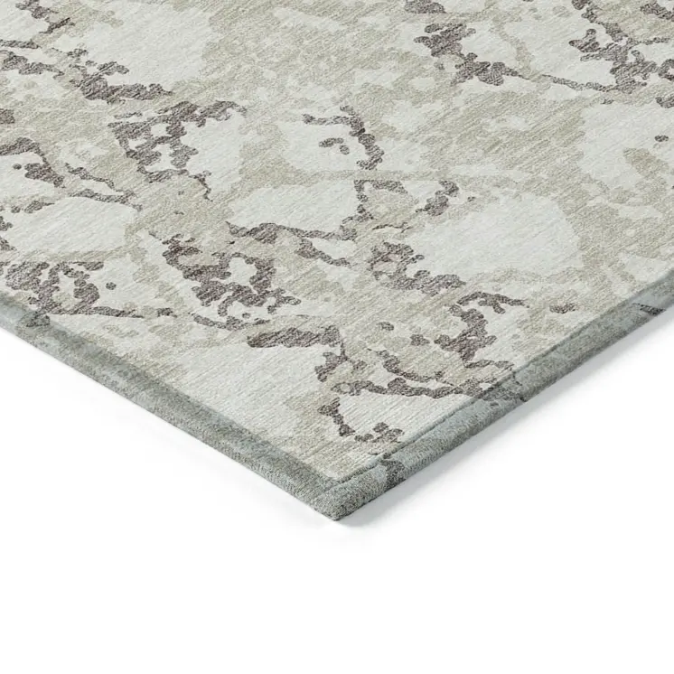 9' X 12' Ivory And Taupe Abstract Washable Indoor Outdoor Area Rug