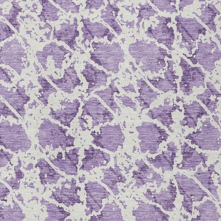 3' X 5' Lilac And Ivory Abstract Washable Indoor Outdoor Area Rug