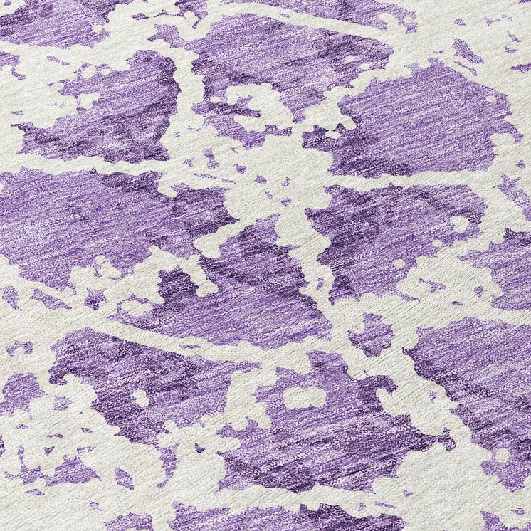 8' Lilac And Ivory Round Abstract Washable Indoor Outdoor Area Rug