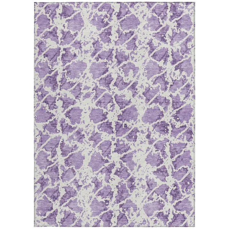 10' X 14' Lilac And Ivory Abstract Washable Indoor Outdoor Area Rug