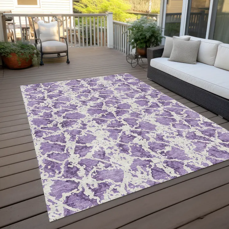 10' X 14' Lilac And Ivory Abstract Washable Indoor Outdoor Area Rug