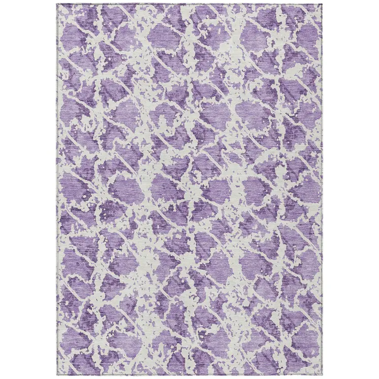 10' X 14' Lilac And Ivory Abstract Washable Indoor Outdoor Area Rug