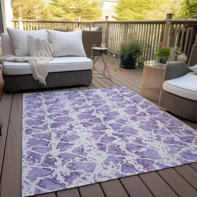 10' X 14' Lilac And Ivory Abstract Washable Indoor Outdoor Area Rug